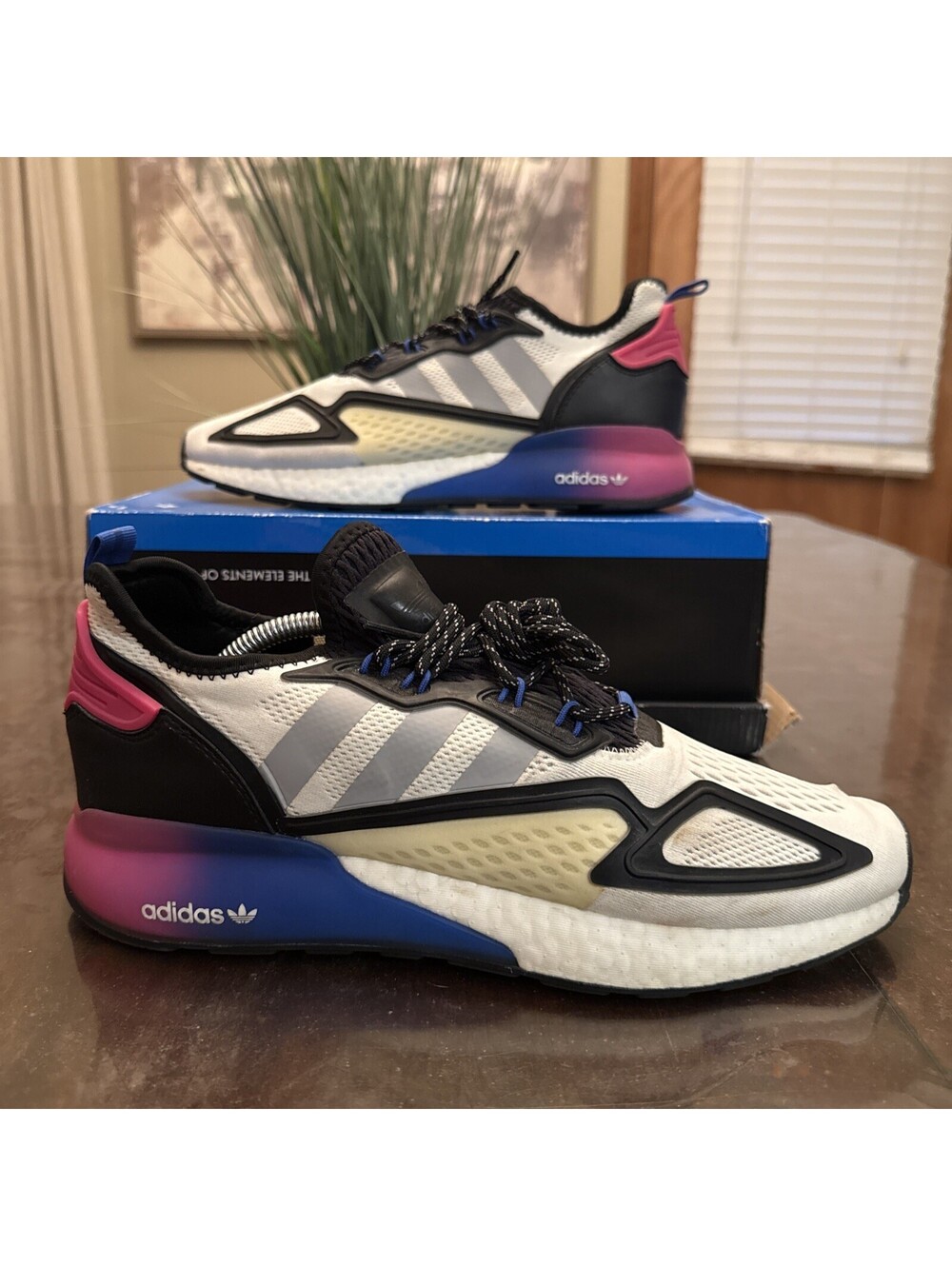 Adidas ZX 2K BOOST Men's Running Shoes White Black Pink Blue Size 11 FX8035